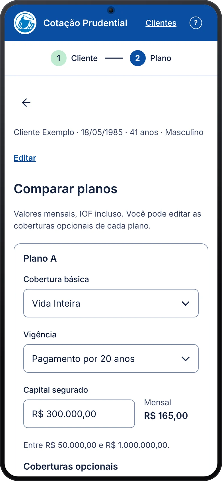 Tela 5, comparação de dois planos lado a lado